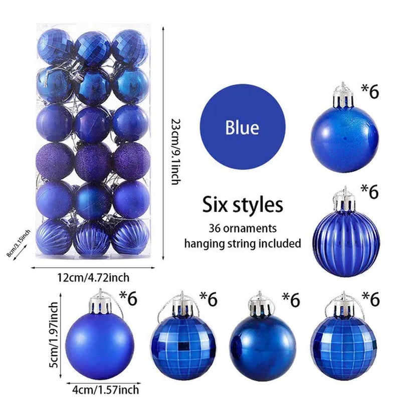 36Pcs/Box 4CM Glitter Christmas Balls Xmas Tree Hanging Pandent Balls Rose Gold Silver Green Red Blue New Year Christmas Home Decor
