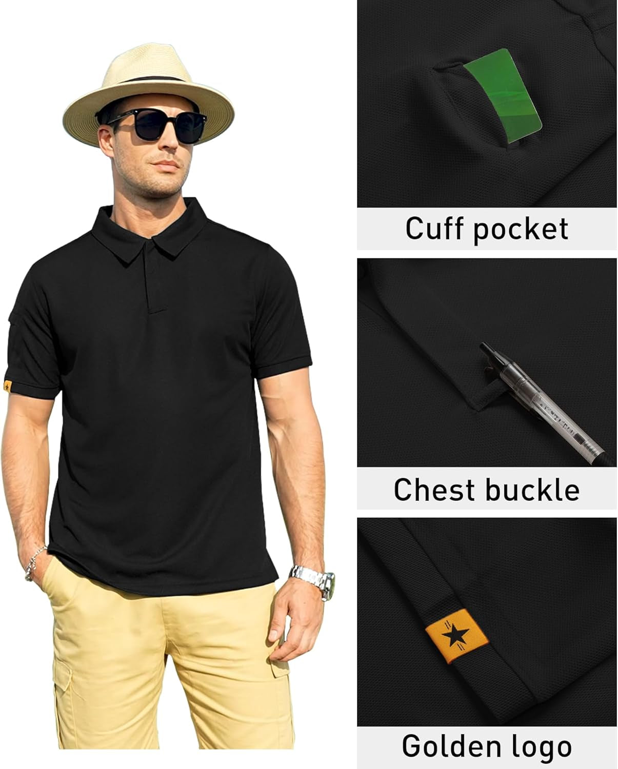Mens Polo Shirt Short Sleeve Sports Tactical T-Shirt Athletic Golf Polos Daily Casual Stylish Collared Shirts for Men