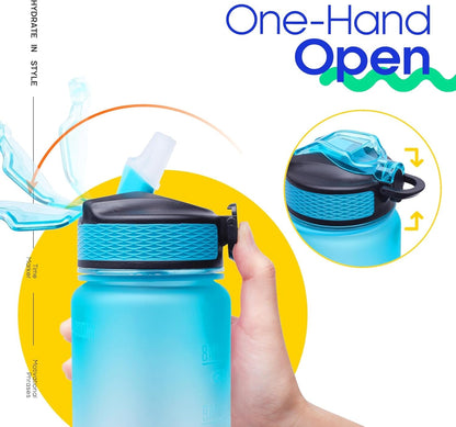 32Oz Large Leakproof BPA Free Drinking Water Bottle with Time Marker and Straw to Ensure You Drink Enough Water Throughout the Day for Fitness and Outdoor Enthusiasts