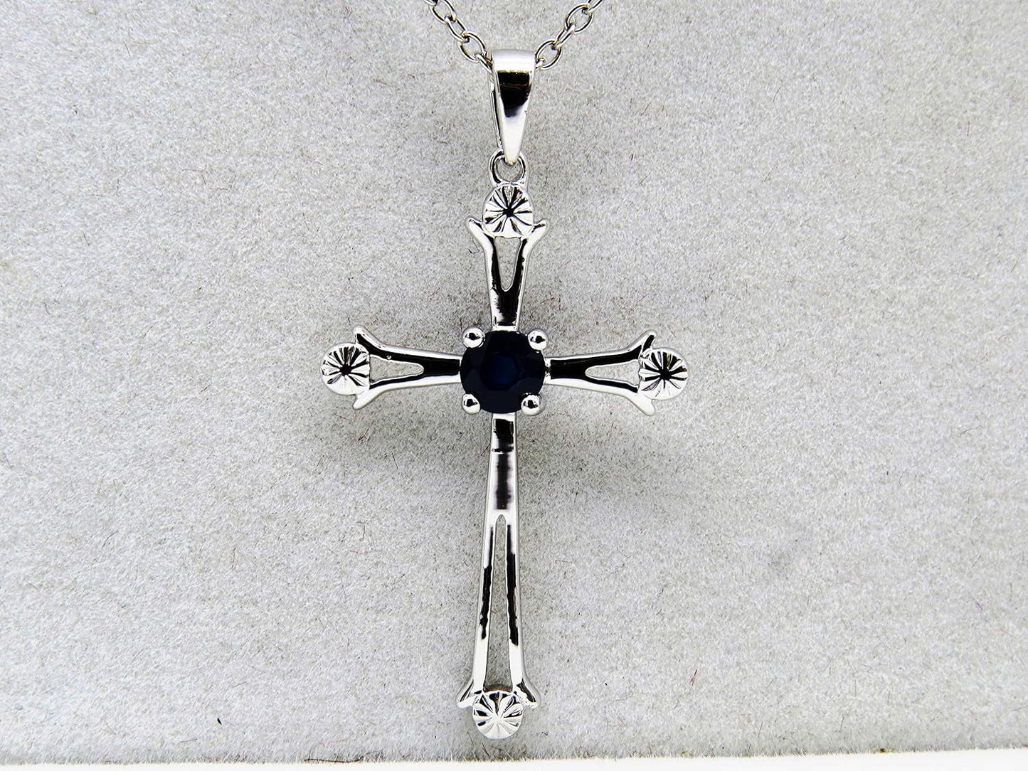 4 MM round Gemstone Ladies Cross Pendant (Silver Chain Included), Sterling Silver