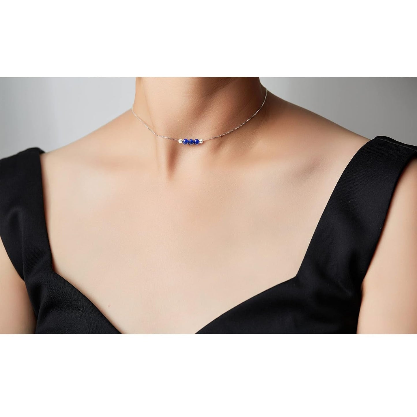 Dainty Real Lapis Lazuli Crystal Pendant 925 Sterling Silver Choker Collar Necklace and Healing Chakra Crystal Stone September Birthstone Handmade Necklace Collar Jewelry Gift for Women Teen Girls