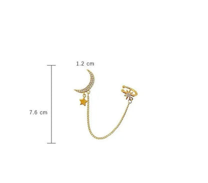 New Simple Moon Star Rhinestone Long Chain Earrings Shining Sun Crescent Geometric Tassel Piercing Earrings Ear Bone Clip Jewelry