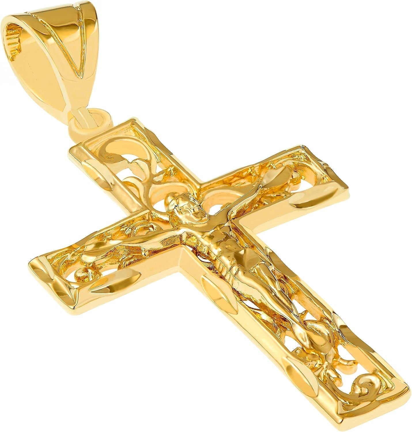 Large Filigree Crucifix Cross Necklace for Men & Women 24K Gold Plated