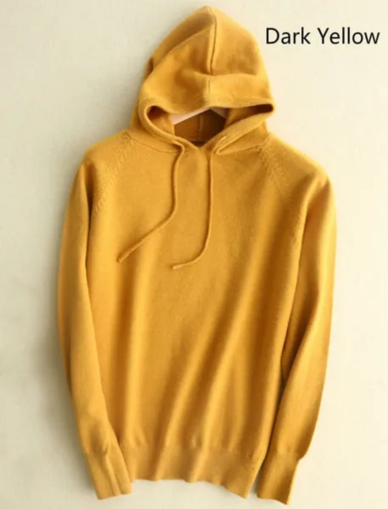 6 Colors Women Fashion Wool Pure Cashmere Casual Hooded Drawstring Pull Pullovers Plus Size S-XXL