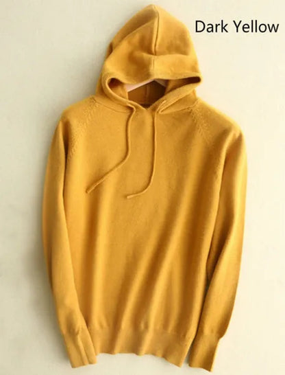 6 Colors Women Fashion Wool Pure Cashmere Casual Hooded Drawstring Pull Pullovers Plus Size S-XXL