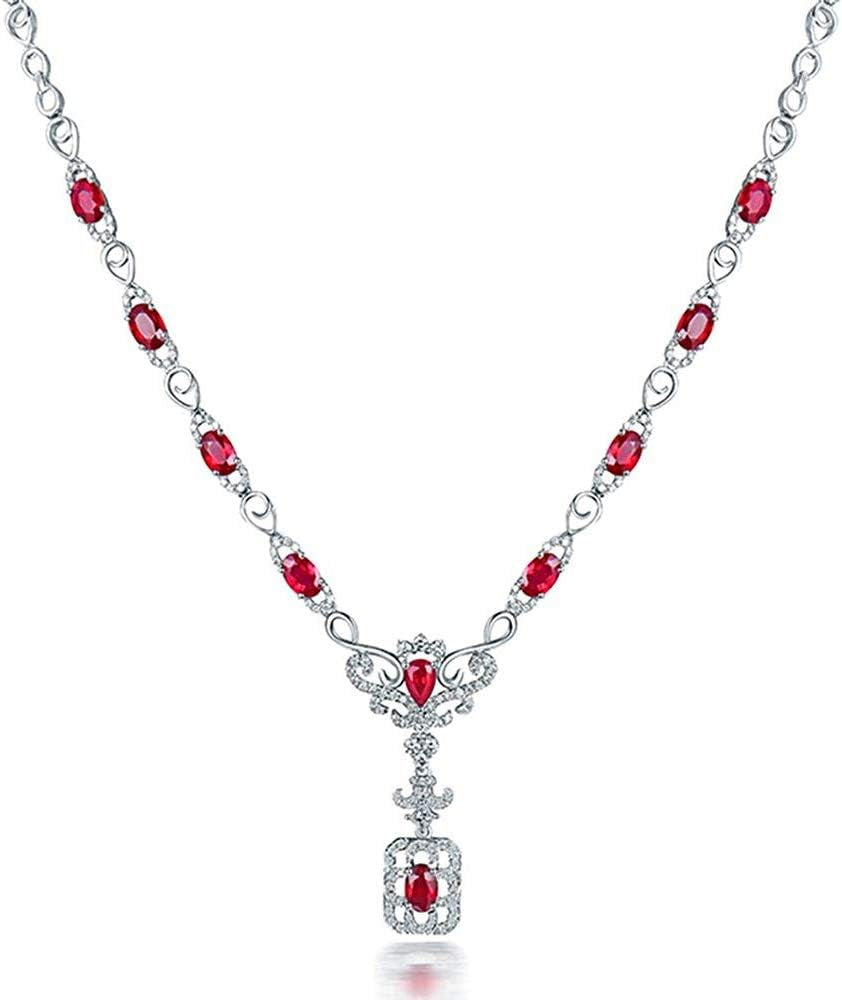 14K/18K Rose White Gold Red Ruby Diamonds Necklace Pendants Engagement Wedding for Women - WORLD TIME VISITS