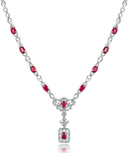 14K/18K Rose White Gold Red Ruby Diamonds Necklace Pendants Engagement Wedding for Women - WORLD TIME VISITS