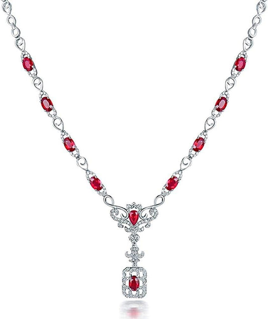 14K/18K Rose White Gold Red Ruby Diamonds Necklace Pendants Engagement Wedding for Women - WORLD TIME VISITS