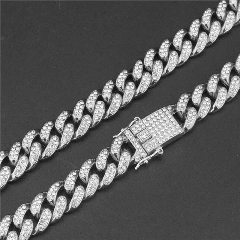 Men's Hip Hop Miami Necklace 24K Gold Plated 925 Silver 1/2PCS Necklace Bracelet Ice Sparkling Diamond Jewelry Cuban Link Chain 8/20/24/28inch