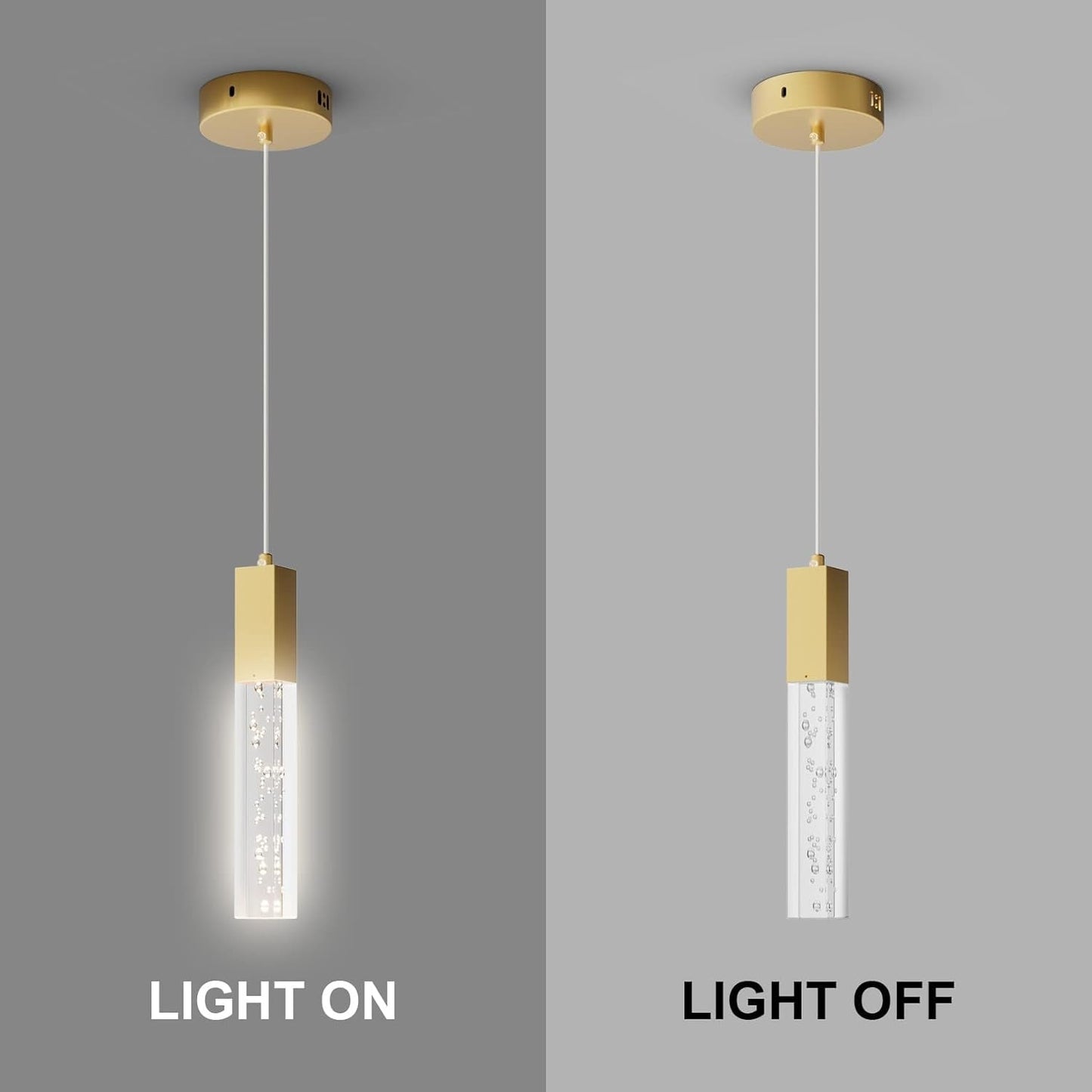 Brass Pendant Light for Kitchen Island Dimmable Integrated LED Pendant Light Gold Pendant Light with Crystal Modern Pendant Light for Bedroom Dinning Room Hallway (2-Pack)