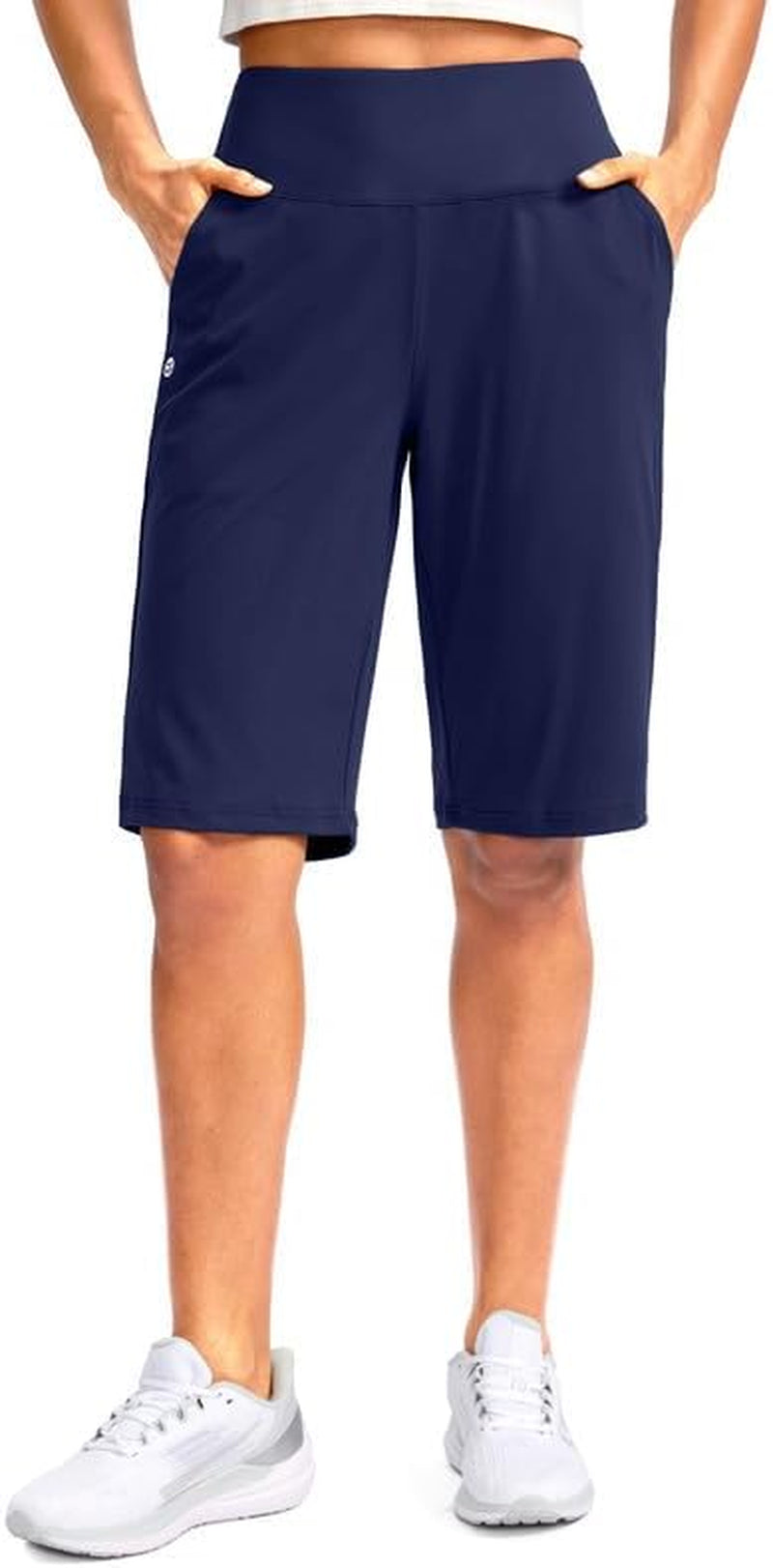 Women'S 12" Bermuda Long Shorts with Pockets High Waisted Stretch Knee Length Shorts for Women Summer Walking - WORLD TIME VISITS