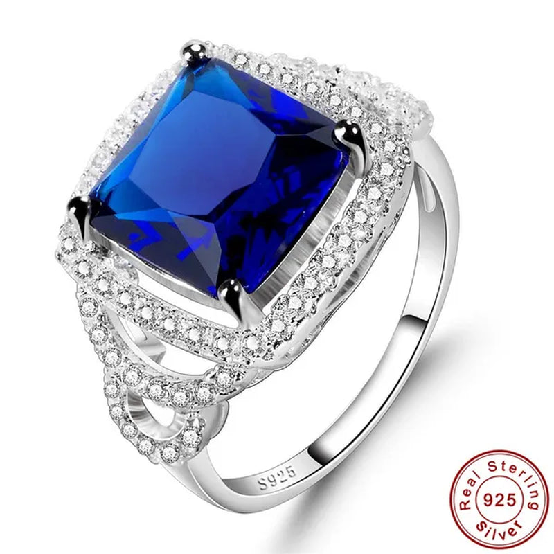 Noble Fashion Accessories Jewelry Princess Cut Sapphire & Emerald & White Topaz Gemstone 100% 925 Sterling Silver Ring Size 6 7 8 9