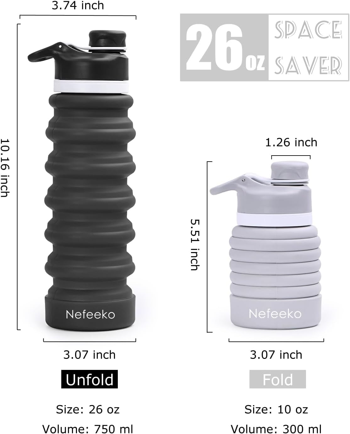 Collapsible Water Bottle, 26Oz Silicone Foldable Water Bottles Leakproof BPA Free Travel Water Bottles with Carabiner, Portable Sport Water Bottles for Camping,Hiking Outdoor Indoor Sport - WORLD TIME VISITS