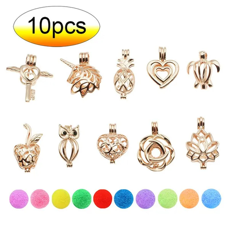 Random 10Pcs Silver Mixed Design Necklace Bracelet Jewelry Made Pearl Pearl Cage Oil Diffuser Pendant.
