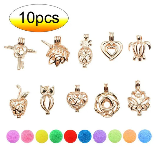 Random 10Pcs Silver Mixed Design Necklace Bracelet Jewelry Made Pearl Pearl Cage Oil Diffuser Pendant.