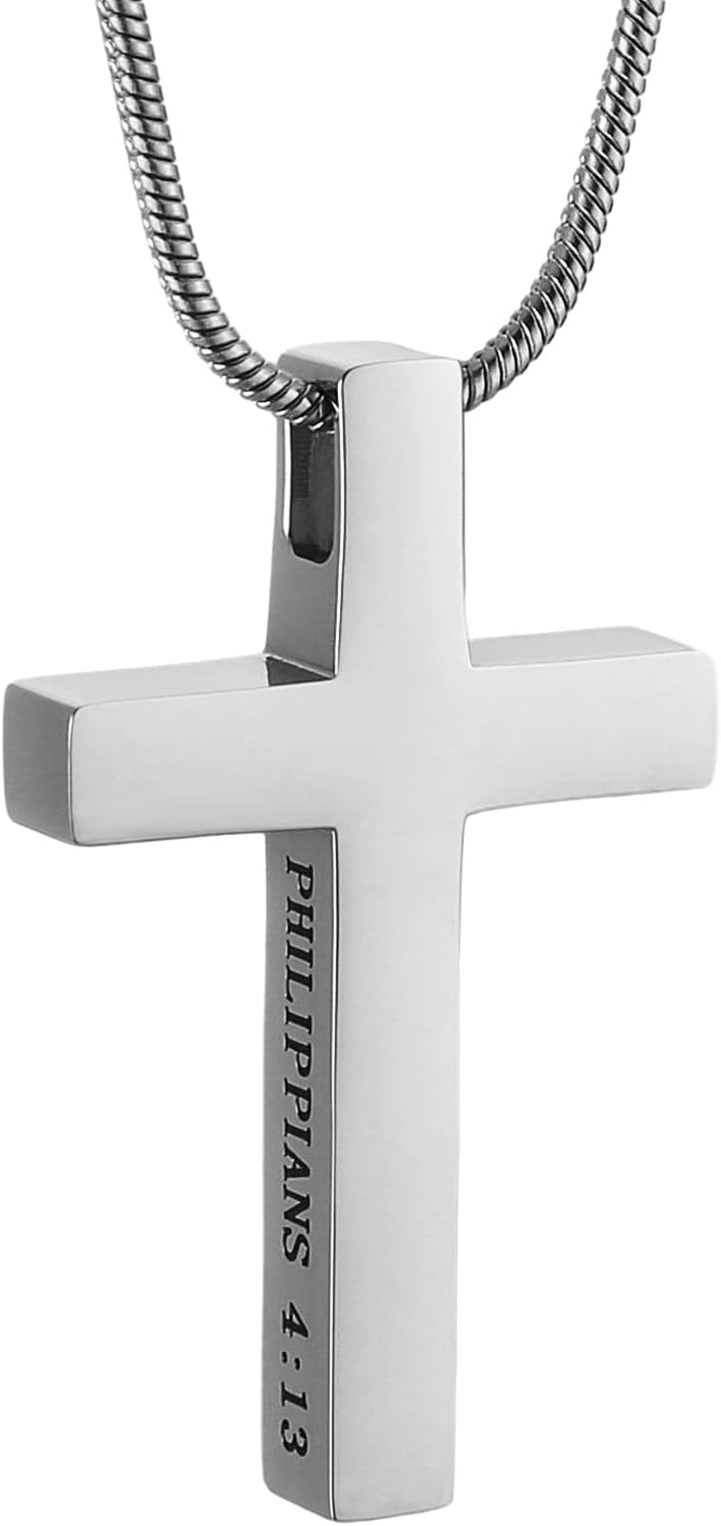 Philippians 4:13 Cross Pendant STRENGTH Bible Verse Stainless Steel Necklace