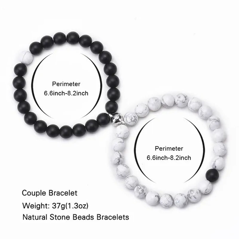 Black Frosted White Turquoise Couple Bracelet Magnet Attraction Beaded Bracelet Set A Pair of Bracelets Fashion Beaded Men's and Women's Bracelets