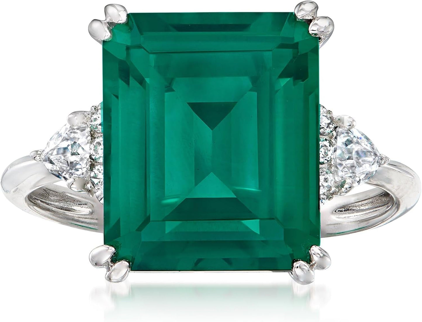 6.00 Ct. T.W. Simulated Emerald and .19 Ct. T.W. CZ Ring in Sterling Silver. Size 8 - WORLD TIME VISITS