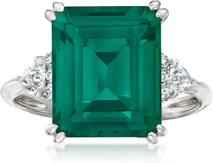 6.00 Ct. T.W. Simulated Emerald and .19 Ct. T.W. CZ Ring in Sterling Silver. Size 8 - WORLD TIME VISITS