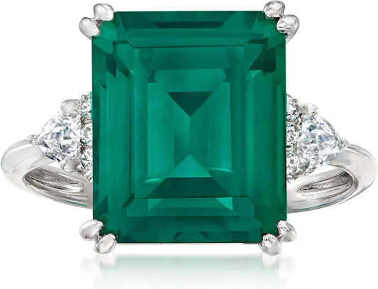 6.00 Ct. T.W. Simulated Emerald and .19 Ct. T.W. CZ Ring in Sterling Silver. Size 8 - WORLD TIME VISITS
