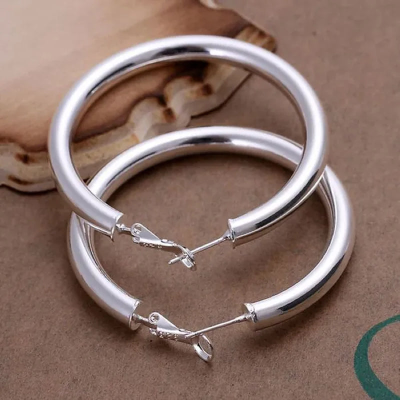 925 Sterling Silver Earrings Fashion Pretty Fashion Women Party 5CM Round Earring Jewelry Big Circle Lady Wedding