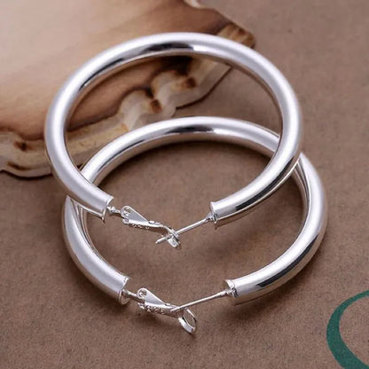925 Sterling Silver Earrings Fashion Pretty Fashion Women Party 5CM Round Earring Jewelry Big Circle Lady Wedding