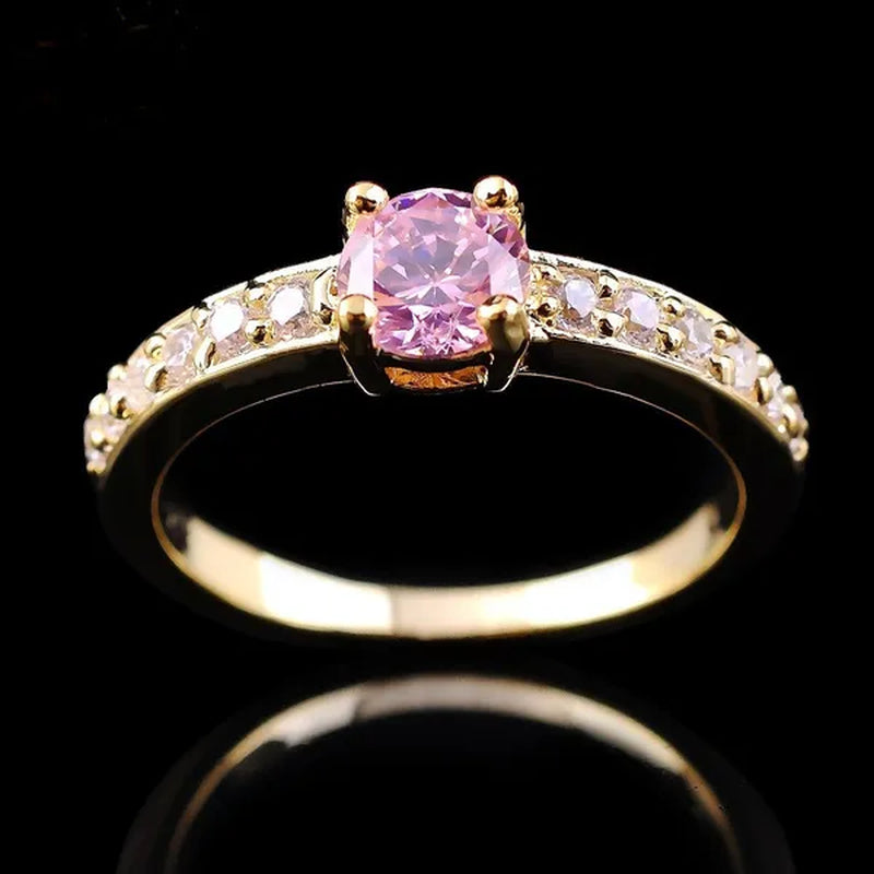 Woman's Round Cut Blue Aquamarine Golden Wedding Ring Wedding Ceremony Party Fancy Shaped Women Rings with Shiny CZ Daily Wear Fashion Jewelry