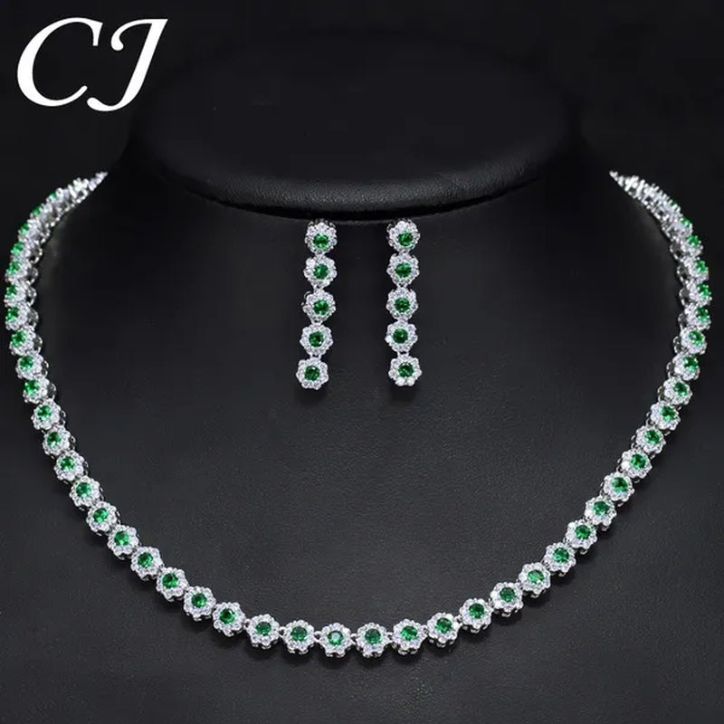 CANDICE Classic Round Cut Blue Choker Necklace Earrings Top Grade AAA+ CZ Stone Women Evening Jewelry Sets For Party