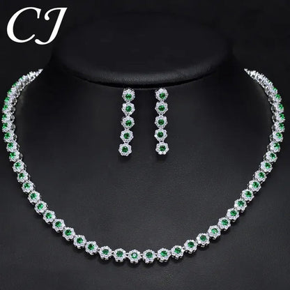 CANDICE Classic Round Cut Blue Choker Necklace Earrings Top Grade AAA+ CZ Stone Women Evening Jewelry Sets For Party