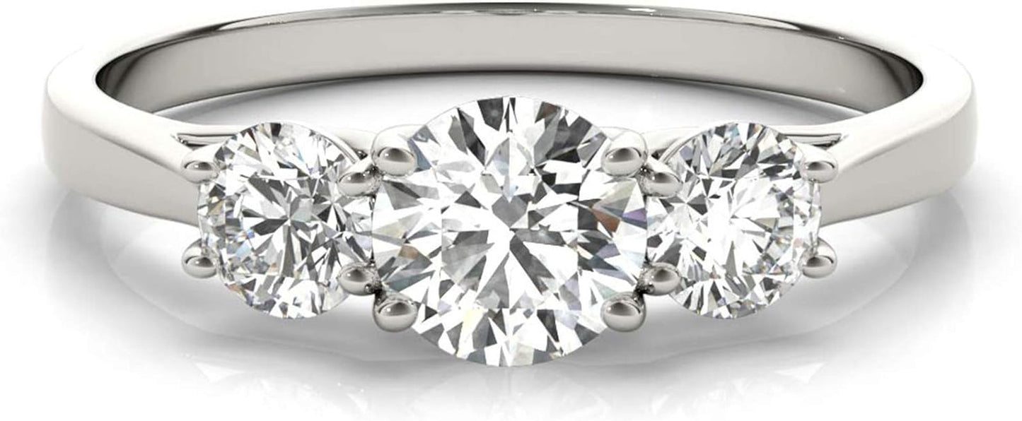 14K White Gold Lab-Grown Diamond 3 Stone Wedding Engagement Ring (1.00 Cttw, I-J Color, VS2-SI1 Clarity)