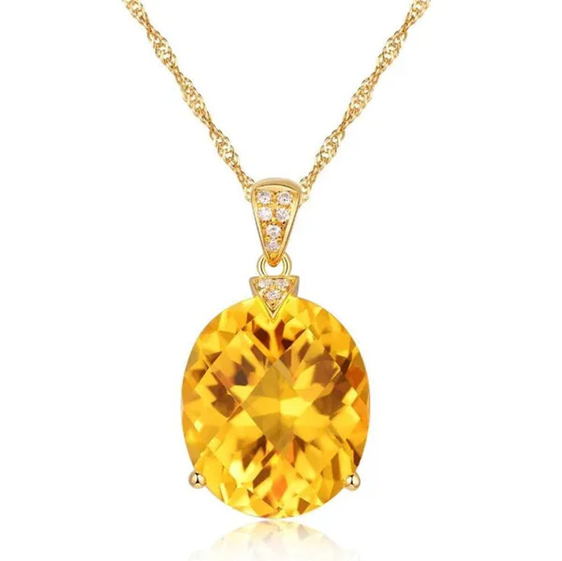 Big Citrine Gemstones Yellow Crystal Pendant Necklace for Women Diamonds Gold Color Choker Birthday Gift Luxury Jewelry