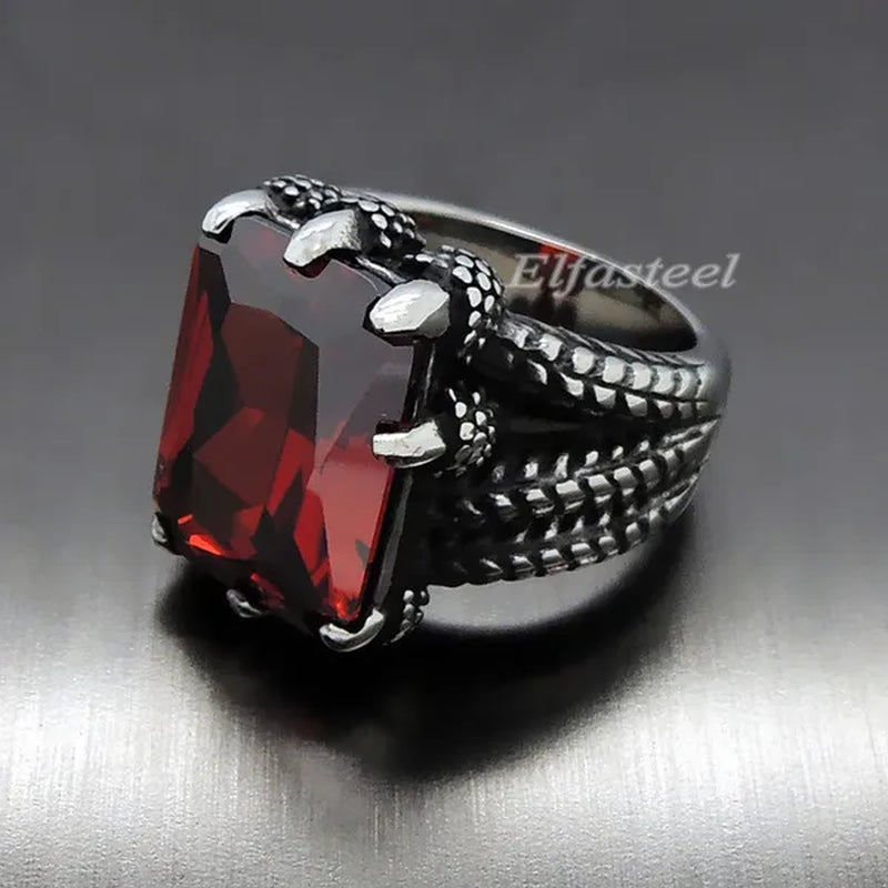 MEN'S BOY"S Dragon Claw Sapphire Ruby Blue CZ 316L Silver Stainless Steel Biker Ring US Size 8 To15 - WORLD TIME VISITS