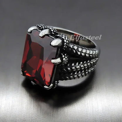 MEN'S BOY"S Dragon Claw Sapphire Ruby Blue CZ 316L Silver Stainless Steel Biker Ring US Size 8 To15 - WORLD TIME VISITS
