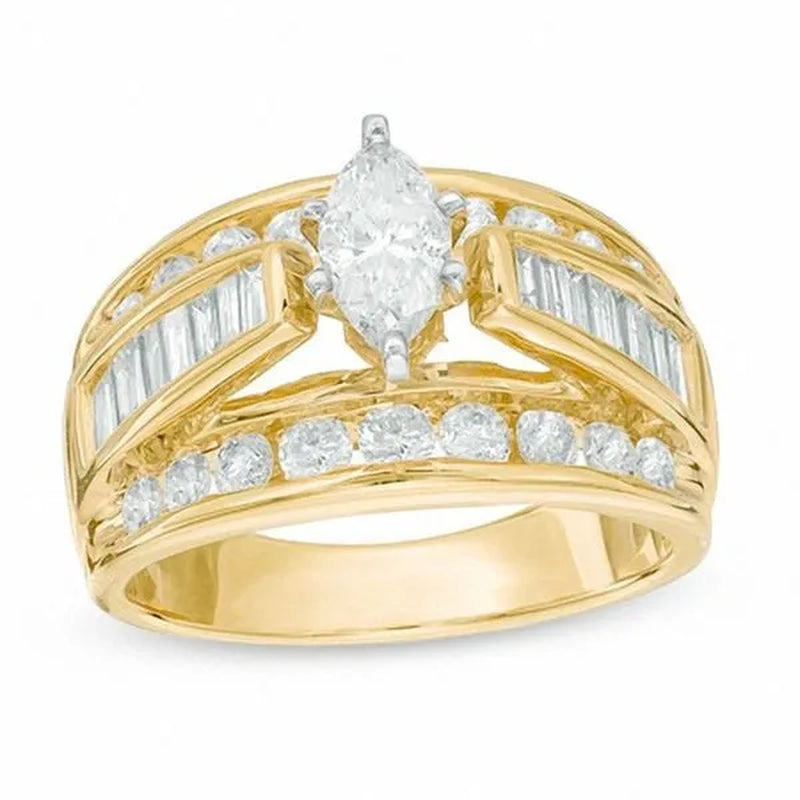 Fashion and Brilliant Women'S Ring Horse Eye Double Row Diamond Ring Romantic Wedding Engagement Ring Valentine'S Day Anniversary Gift Jewelry