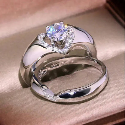 2PCS/Set Amazing Heart Ring Women's Elegant Natural Gemstones White Sapphire Diamond Silver Ring Set Anniversary Gift Engagement Bridal Wedding Rings Jewelry Size 5-10