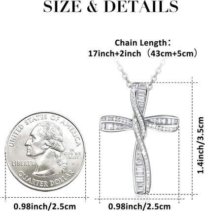 Cross Necklace for Women, 925 Sterling Silver Cross Necklaces, White Gold Cross Pendants,Cubic Zirconia Infinity Loop Cross Pendant Necklace - WORLD TIME VISITS