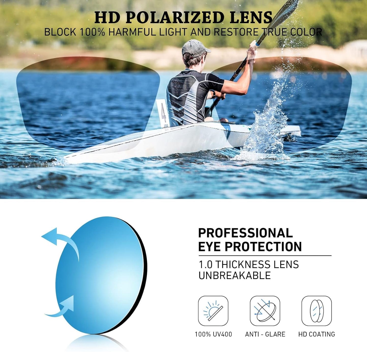 Polarized Sports Sunglasses for Men Women,Fishing Driving Rectangular Goggles UV400 Protection - WORLD TIME VISITS