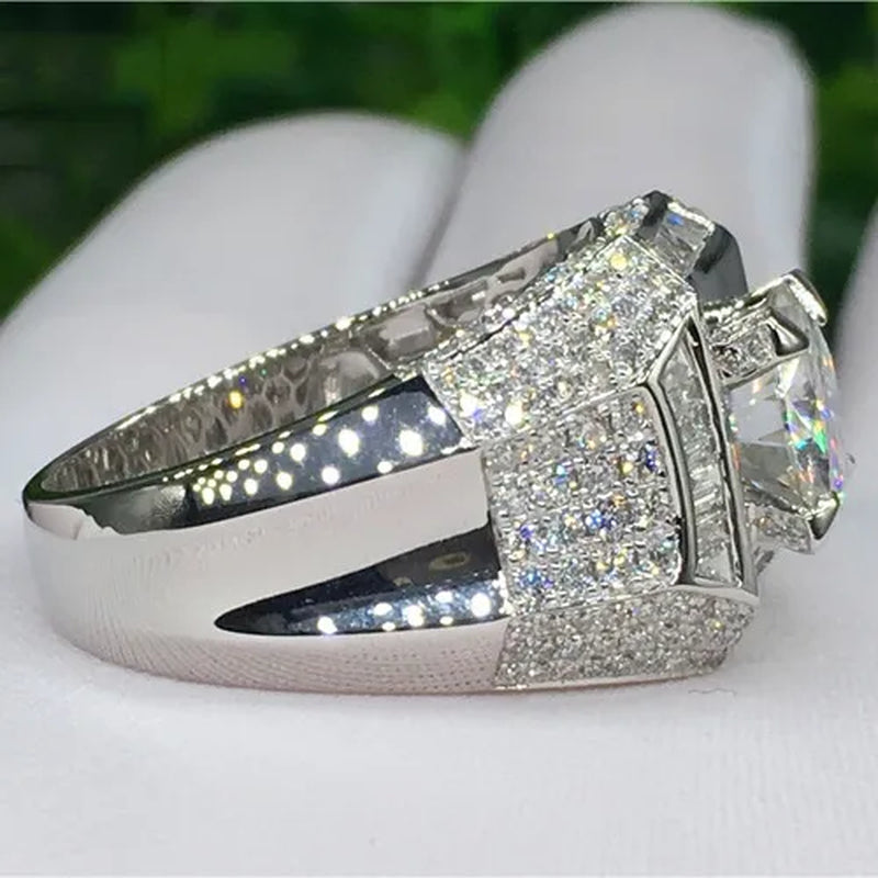 Fashion Men'S Accessories Gold Plated Silver Color Cubic Zirconia Rings Mens Zircon Ring Engagement Wedding Band Ring Fashion Jewelry Size 6-13