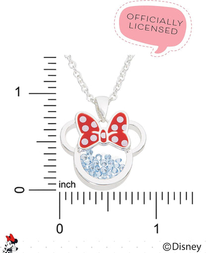 Women and Birthstone Jewelry - Minnie Mouse Cubic Zirconia Shaker Pendant Necklace, Silver Plated, 18+2" Extender
