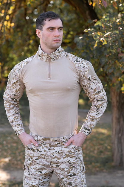 Military Uniform, Camo Long Sleeve Shirt Men & G3 Combat Pants with Knee Pads, Fishing, Hunting, Paintball, Airsoft Clothes