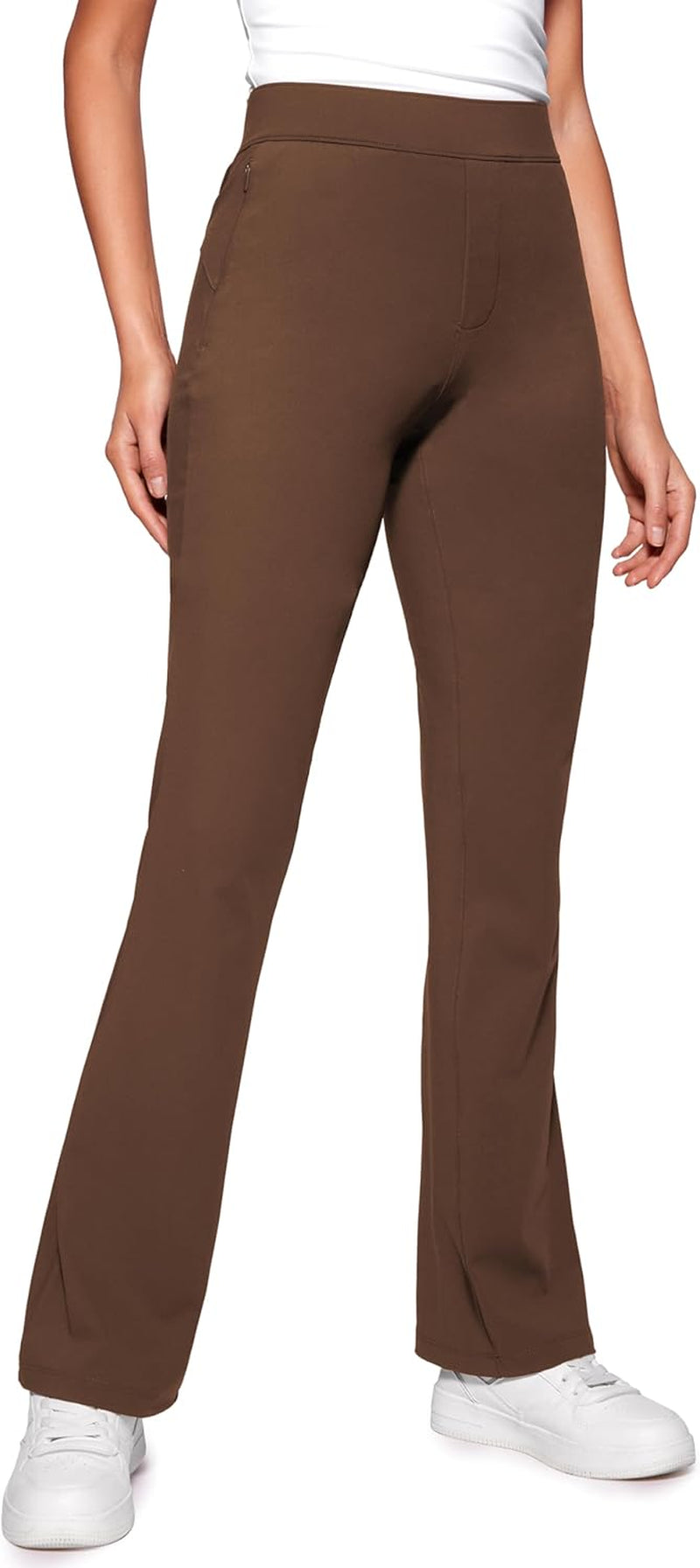 4-Way Stretch Flare Womens Pants Tall 31" Dress Work Casual High Waisted Lounge Sweatpants with Zip Pockets - WORLD TIME VISITS
