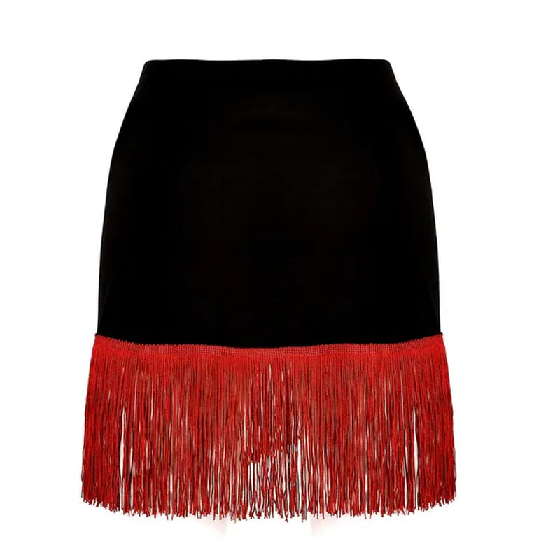 Women Adult Wear Elastic Waistband Fringe Flowing Tassels Latin Skirt Tango Rumba Dancewear