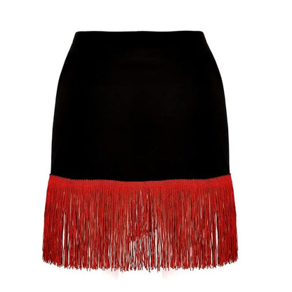Women Adult Wear Elastic Waistband Fringe Flowing Tassels Latin Skirt Tango Rumba Dancewear
