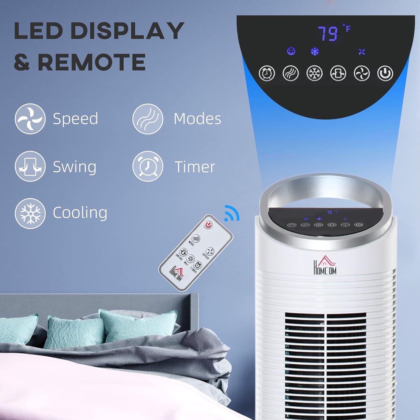 40" Evaporative Air Cooler with Water Tank, 3-In-1 Ice Cooling Fan with Humidifier, 52° Oscillating Portable Swamp Cooler for Home Office, 3 Modes, 3 Speeds, 8H Timer, Remote, White