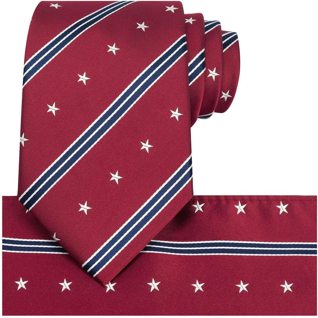 Mens Silk Tie Set Patriotic Ties the USA Necktie + Pocket Square - WORLD TIME VISITS