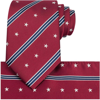 Mens Silk Tie Set Patriotic Ties the USA Necktie + Pocket Square - WORLD TIME VISITS