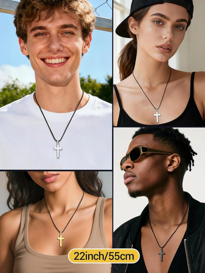 Stainless Steel Pendant Necklace for Men Women, Cool Punk Shark Teeth Necklace, Cross Necklace, Star of David Necklace, Black Leather Cord, Come Box