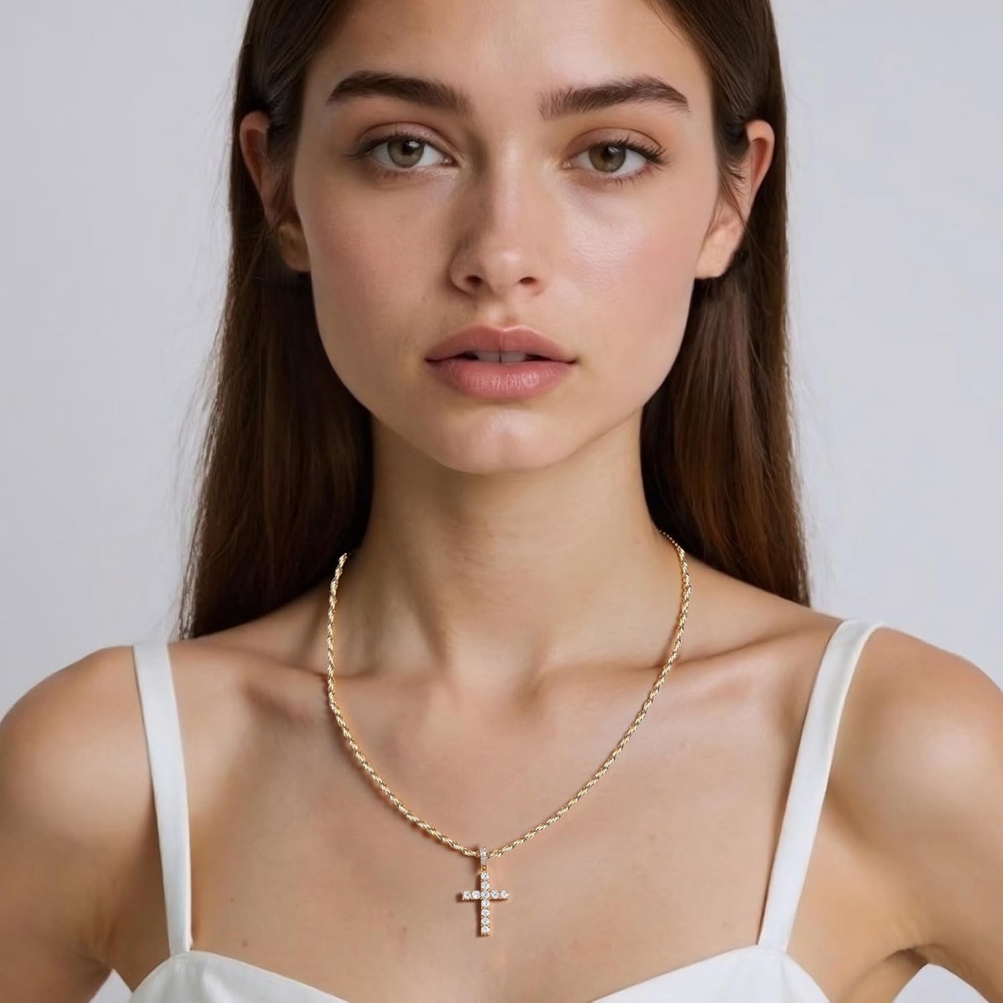Cross Necklace for Women, 14K Gold Silver Plated Pendant Necklace, Diamond Cross Pendant Necklaces, 2 PCS Gold Silver Cross Necklaces Cute Trendy Gold Faith Cross Jewelry Gifts for Women
