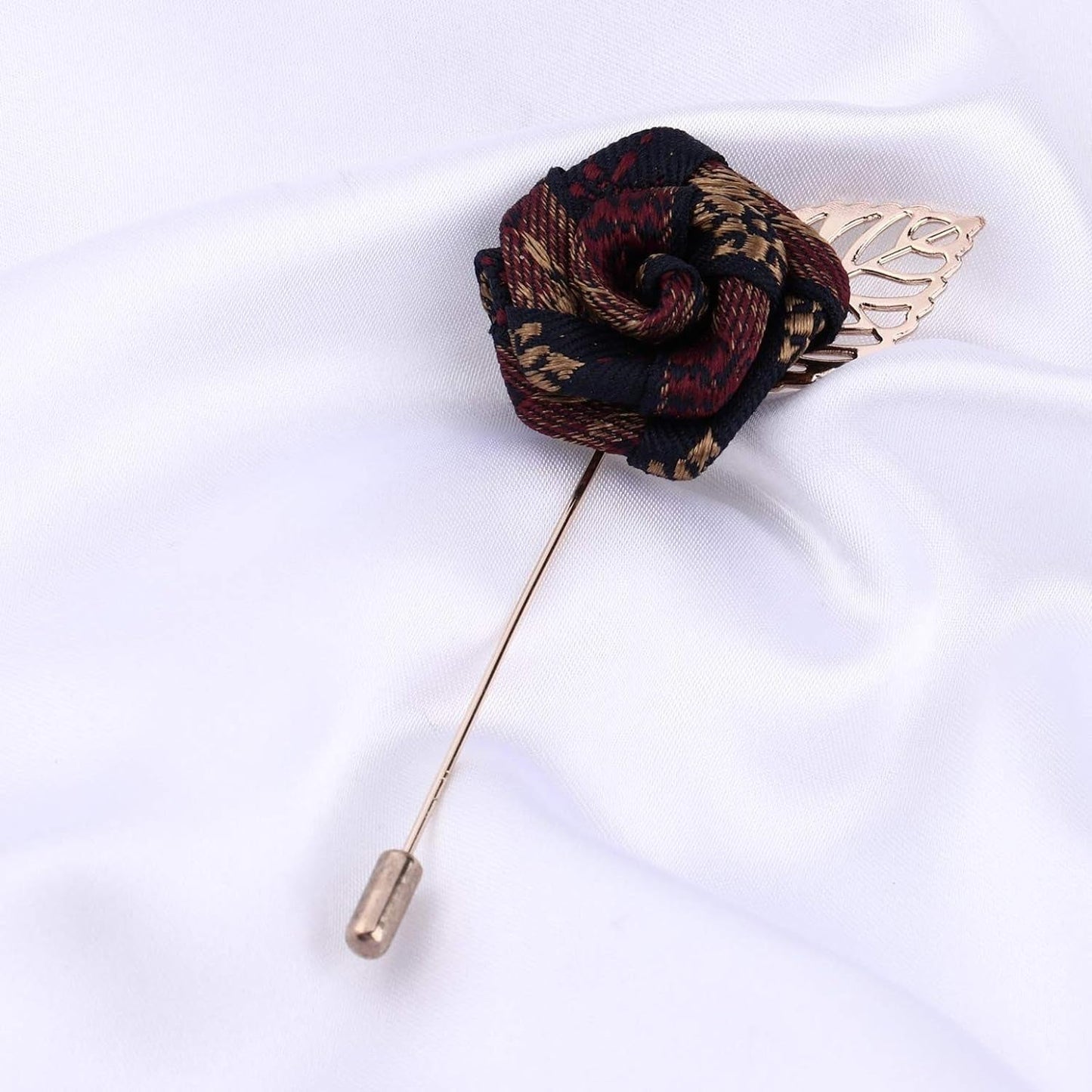 Unisex Vintage Rose Flower Brooch Pin Floral Lapel Boutonniere Pins Suit Lapel Shirt Collar with Hanging Chain