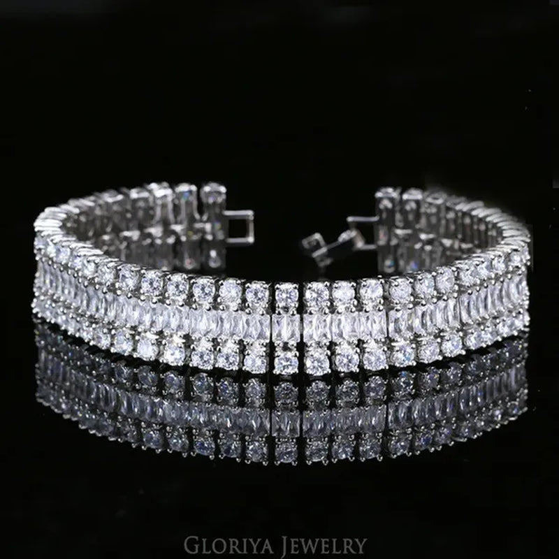 Gloriya Excellent Quality round and Square CZ Zirconia Big Wide Bracelets for Women White and Green 2 Color Bracelets & Bangles